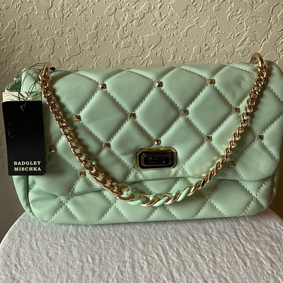 Badgley Mischka Handbags - Badgley Mischka: Mint Quilted Shoulder Bag- Gold Tone- Crossbody strap